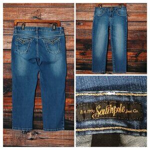 Southpole Capri Jeans 9 Y2K Embellished Low Rise Blue Denim Stretch Rhinestone